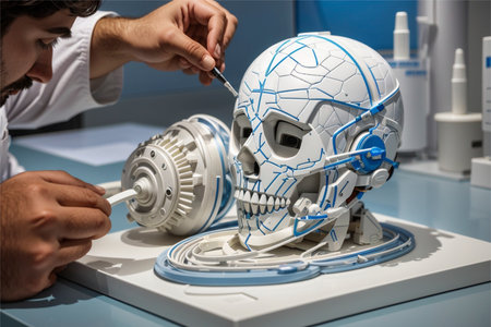 Scientist working on model of skull in laboratory. Future technology conceptの素材