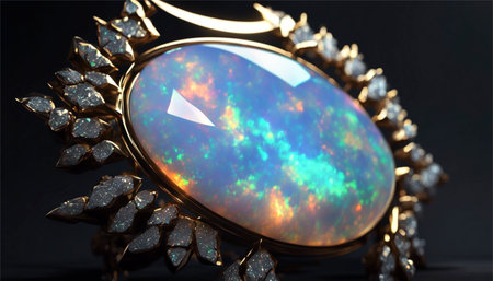 jewelry ring with precious stones on black background. 3d illustrationの素材