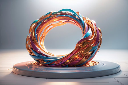 3d render, abstract background, computer generated image, bright colored ringsの素材