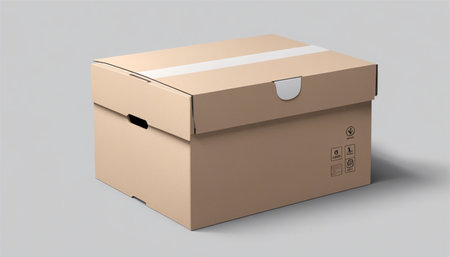 Cardboard box isolated on gray background. 3D rendering. Mock upの素材