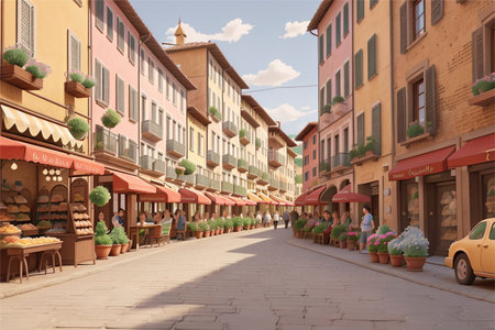 Street in the old town of Lucca, Tuscany, Italyの素材