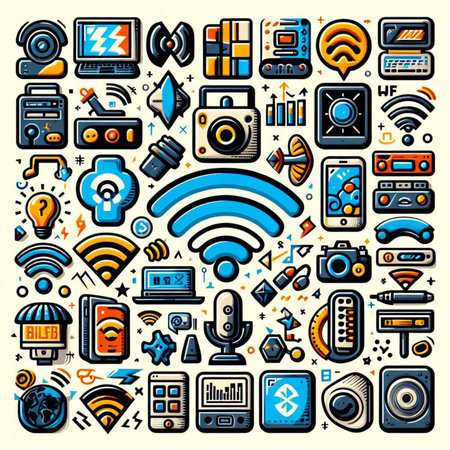Electronics and gadgets doodle icons set, vector illustration.の素材