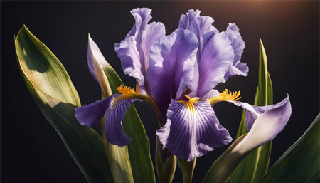 iris flowers on a black background. purple iris flower on a black backgroundの素材