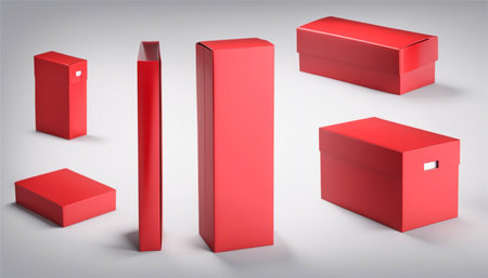Realistic 3d Detailed Red Boxes Set. Vector illustrationの素材