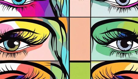 Beautiful woman eyes on abstract colorful background. Vector illustration. Fashion art.の素材