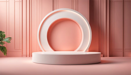 3d render of abstract minimal geometric shapes. Glossy pink podium for your design.の素材