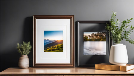 Modern interior design. Mock up, 3D Rendering. Picture frame mockupの素材