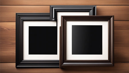 Photo or painting frame on wooden background. EPS 10 vector file includedの素材