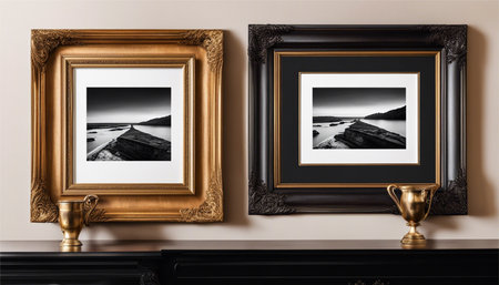 Picture frames on the wall. 3d rendering, 3d illustration.の素材