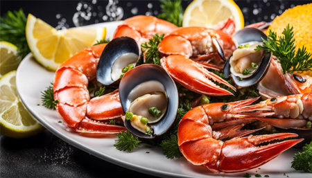 Seafood salad with shrimps, clams and musselsの素材