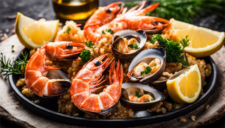 Couscous with shrimps, mussels and clamsの素材