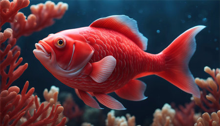 Red fish in the ocean. Underwater world. 3d renderingの素材