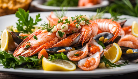 Seafood salad with shrimps, mussels and prawnsの素材