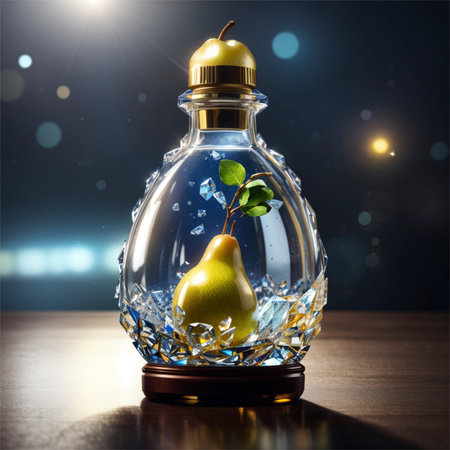 Pear in a glass bottle on a dark background. 3d renderingの素材