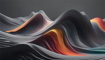 3d render, abstract background with wavy lines in black and orange colorsの素材