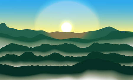 Sunrise and mist in the mountains.のイラスト素材