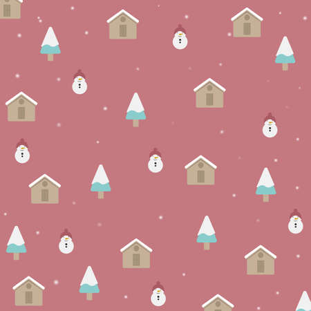 Christmas seamless pattern with snowman, fir trees and house. Perfect for wallpaper, wrapping paper. Vector

のイラスト素材