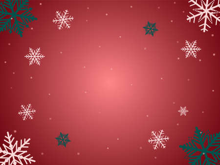 Snowflakes frame on red background. Christmas festive template. Snow pattern. Vector illustration.のイラスト素材