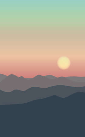 landscape sun on mountain. Vector wallpaperのイラスト素材