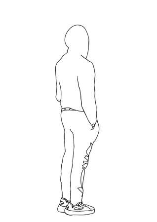 man standing wearing hoodie line art illustrationのイラスト素材
