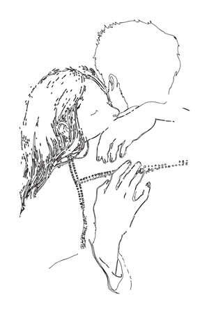 Couple lovers intimate hugging line art illustrationのイラスト素材