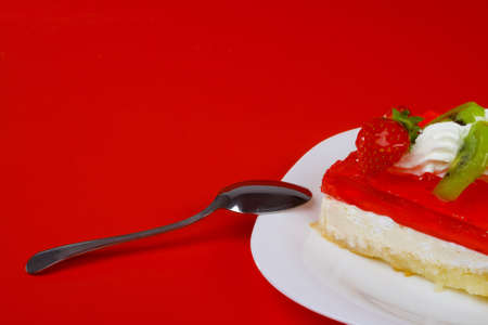 Red dessert, on white plateの写真素材