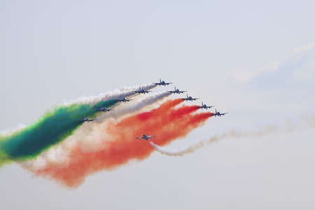 Maneuver of main pilot is under the groups of planes