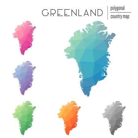 Set of vector polygonal Greenland maps. Bright gradient map of country in low poly style. Multicolored Greenland map in geometric style for your infographics.のイラスト素材