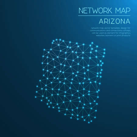 Arizona network map. Abstract polygonal US state map design. Internet connections vector illustration.のイラスト素材