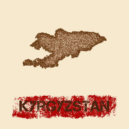 Kyrgyzstan distressed map. Grunge patriotic poster with textured country ink stamp and roller paint mark, vector illustration.のイラスト素材