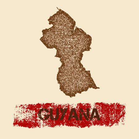 Guyana distressed map. Grunge patriotic poster with textured country ink stamp and roller paint mark, vector illustration.のイラスト素材