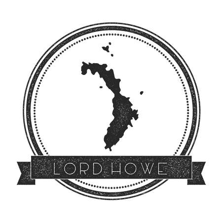 Lord Howe Island map stamp. Retro distressed insignia. Hipster round badge with text banner. Island vector illustration.のイラスト素材
