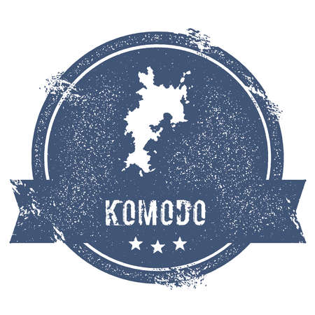 Komodo logo sign. Travel rubber stamp with the name and map of island, vector illustration. Can be used as insignia, logotype, label, sticker or badge.のイラスト素材