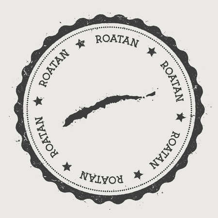 Roatan sticker. Hipster round rubber stamp with island map. Vintage passport sign with circular text and stars.のイラスト素材