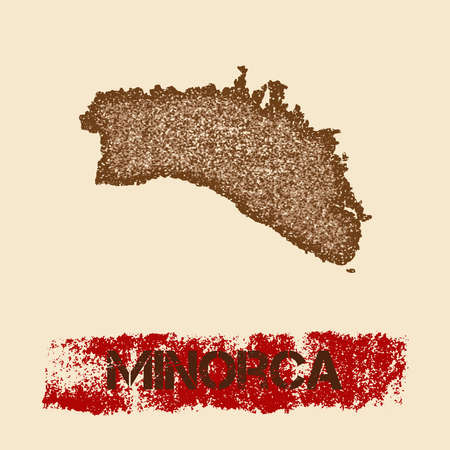 Minorca distressed map. Grunge patriotic poster with textured island ink stamp and roller paint mark, vector illustration.のイラスト素材