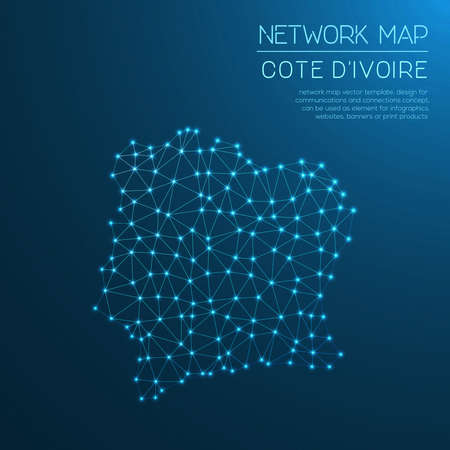 Cote D'Ivoire network map. Abstract polygonal map design. Internet connections vector illustration.のイラスト素材