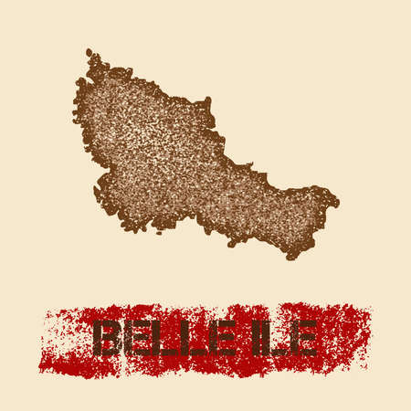 Belle Ile distressed map. Grunge patriotic poster with textured island ink stamp and roller paint mark, vector illustration.のイラスト素材