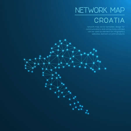Croatia network map. Abstract polygonal map design. Internet connections vector illustration.のイラスト素材