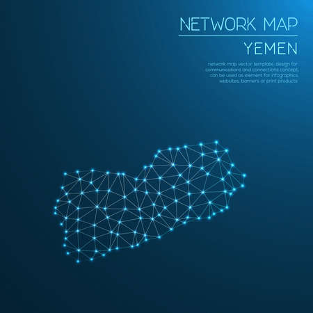 Yemen network map. Abstract polygonal map design. Internet connections vector illustration.のイラスト素材