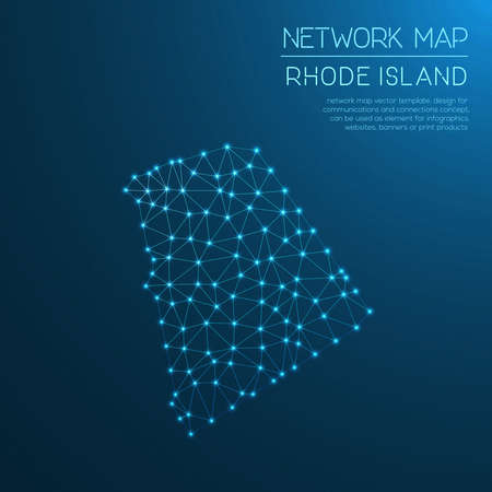 Rhode Island network map. Abstract polygonal US state map design. Internet connections vector illustration.のイラスト素材
