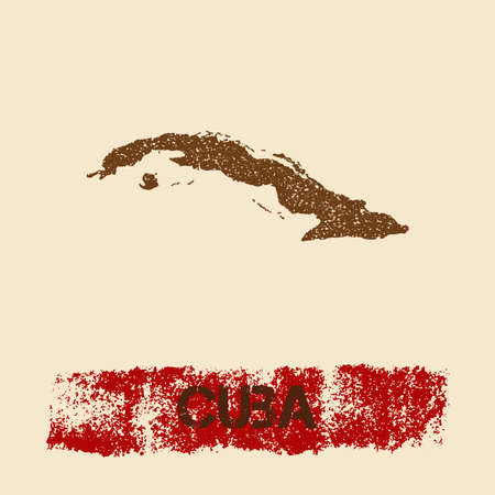 Cuba distressed map. Grunge patriotic poster with textured country ink stamp and roller paint mark, vector illustration.のイラスト素材