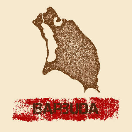 Barbuda distressed map. Grunge patriotic poster with textured island ink stamp and roller paint mark, vector illustration.のイラスト素材