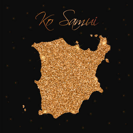 Ko Samui map filled with golden glitter. Luxurious design element, vector illustration.のイラスト素材