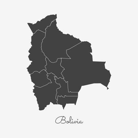 Bolivia region map: grey outline on white background. Detailed map of Bolivia regions. Vector illustration.のイラスト素材