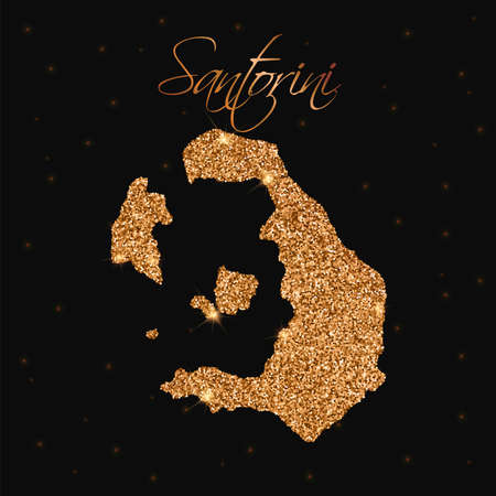 Santorini map filled with golden glitter. Luxurious design element, vector illustration.のイラスト素材