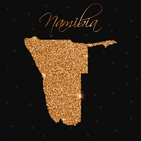 Namibia map filled with golden glitter. Luxurious design element, vector illustration.のイラスト素材