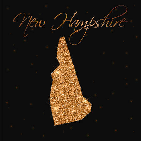 New Hampshire state map filled with golden glitter. Luxurious design element, vector illustration.のイラスト素材