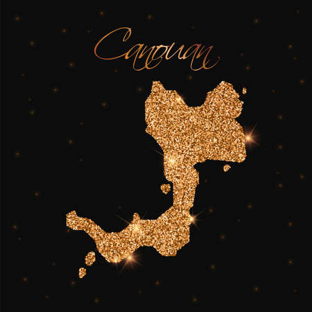 Canouan map filled with golden glitter. Luxurious design element, vector illustration.のイラスト素材