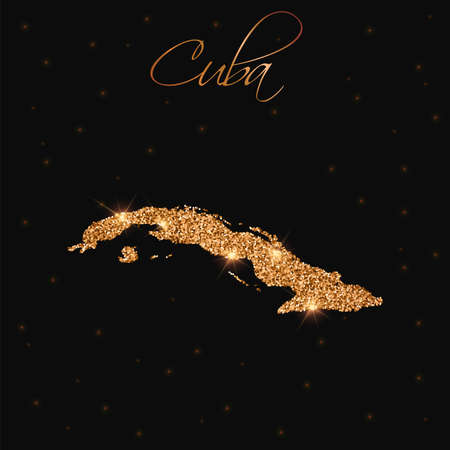 Cuba map filled with golden glitter. Luxurious design element, vector illustration.のイラスト素材