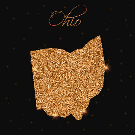 Ohio state map filled with golden glitter. Luxurious design element, vector illustration.のイラスト素材